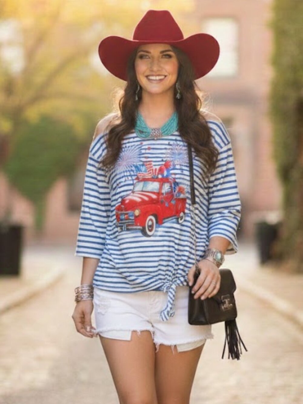 ENERGE WORLD WEAR LADIES SHORT SLEEVE 4TH OF JULY SHIRT